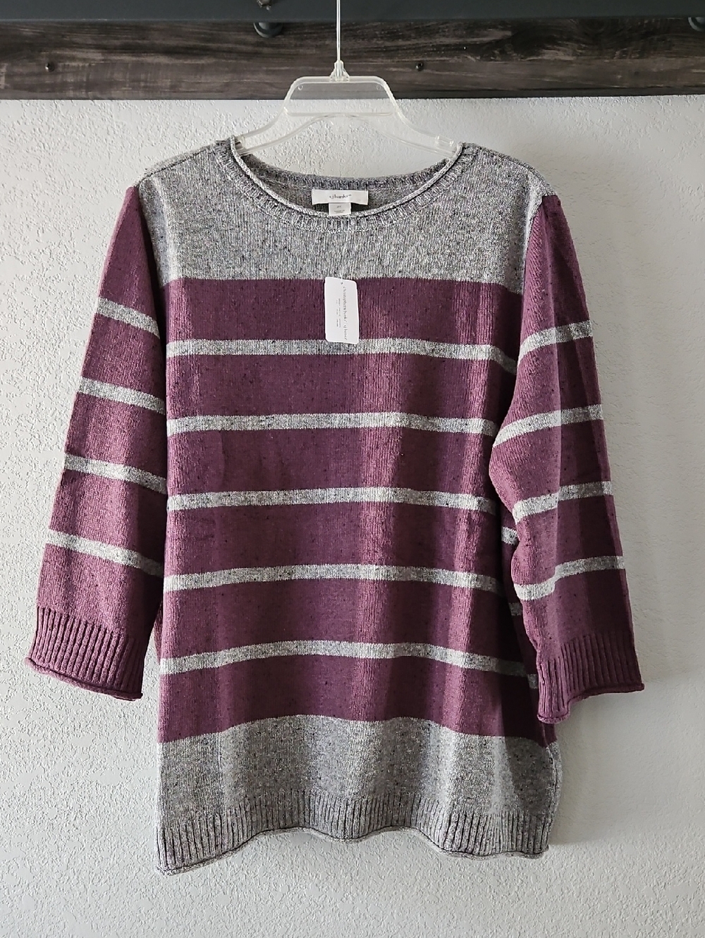 Christopher & Banks Maroon and Gray Striped Crewneck Lightweight Sweater 2X NWT